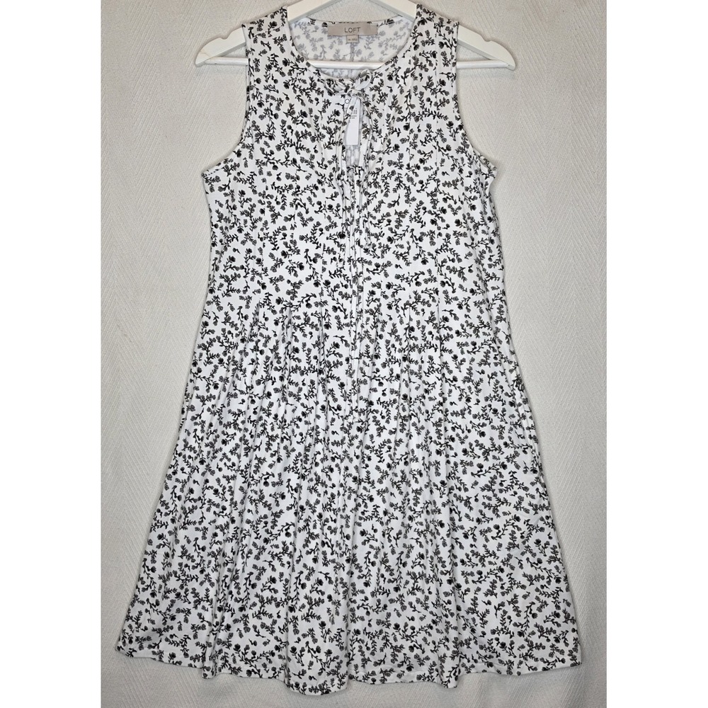 LOFT Floral Pintucked Bow Mini Pocket Dress SZ: XSM NWT - Picture 2 of 7